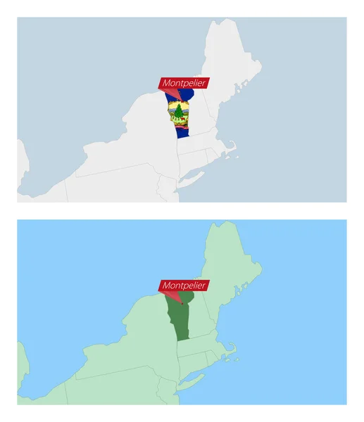 Mapa Vermont Szpilką Stolicy Kraju Dwa Rodzaje Map Vermont Sąsiednimi — Wektor stockowy