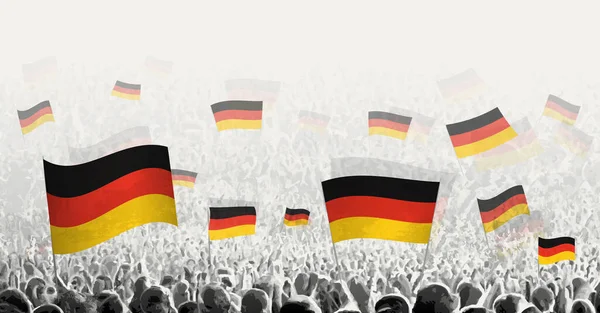 Alman Bayrağı Taşıyan Soyut Bir Kalabalık Halk Almanya Bayrağıyla Protesto — Stok Vektör