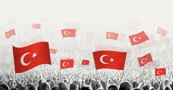Kerumunan Abstrak Dengan Bendera Turki Rakyat Protes Revolusi Pemogokan Dan - Stok Vektor