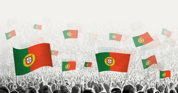 Multitud Abstracta Con Bandera Portugal Protesta Popular Revolución Huelga Manifestación — Vector de stock