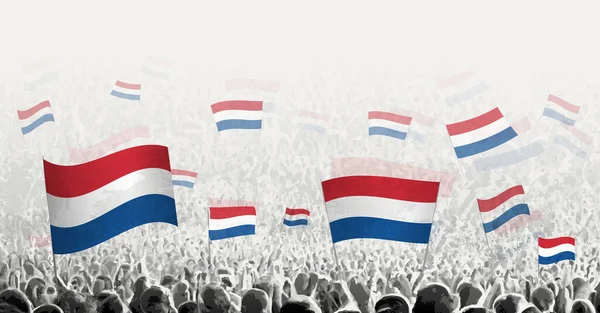 Абстрактний Натовп Прапором Нідерландів Народ Протестує Революція Страйк Демонстрація Прапором — стоковий вектор