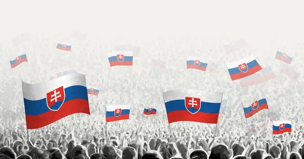 Abstract Publiek Met Vlag Van Slowakije Volkeren Protesteren Revolutie Staking — Stockvector