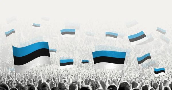 Абстрактний Натовп Прапором Естонії Народ Протестує Революція Страйк Демонстрація Прапором — стоковий вектор