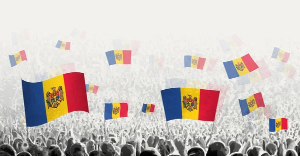 Multitud Abstracta Con Bandera Moldavia Protesta Popular Revolución Huelga Manifestación — Vector de stock