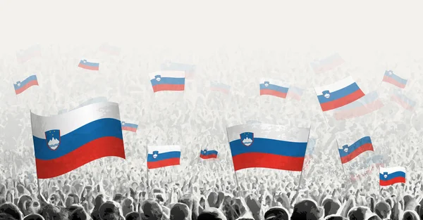 Абстрактная Толпа Флагом Словении Народный Протест Революция Забастовка Демонстрация Флагом — стоковый вектор