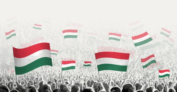 stock vector Abstract crowd with flag of Hungary. Peoples protest, revolution, strike and demonstration with flag of Hungary.