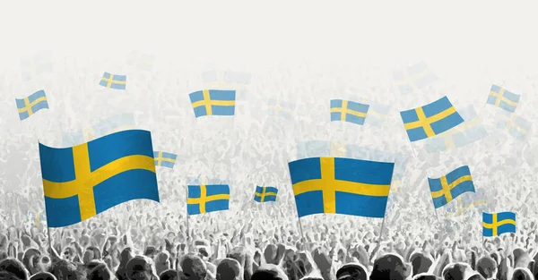 Абстрактний Натовп Прапором Швеції Народ Протестує Революція Страйк Демонстрація Прапором — стоковий вектор