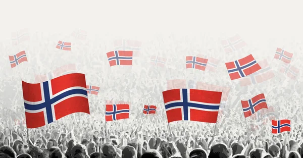 Abstracte Menigte Met Vlag Van Noorwegen Volkeren Protesteren Revolutie Staking — Stockvector