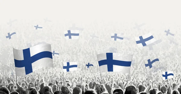Multitud Abstracta Con Bandera Finlandia Protesta Popular Revolución Huelga Manifestación — Vector de stock