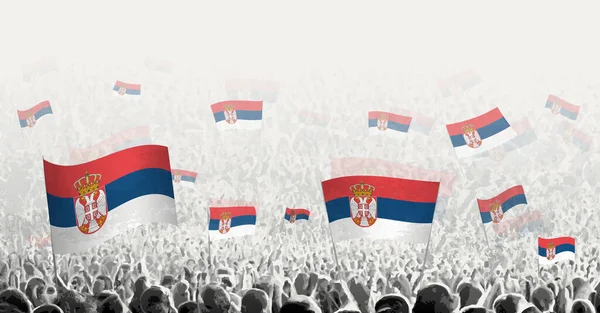 Kivonatos Tömeg Szerbia Zászlajával Népek Tiltakoznak Forradalom Sztrájk Demonstráció Szerbia — Stock Vector