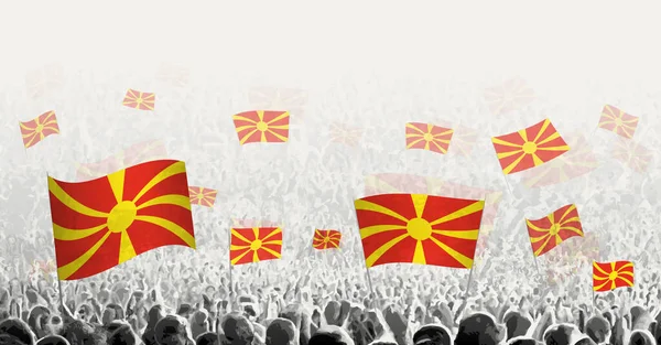 Kuzey Makedonya Bayrağıyla Soyut Bir Kalabalık Kuzey Makedonya Bayrağı Ile — Stok Vektör
