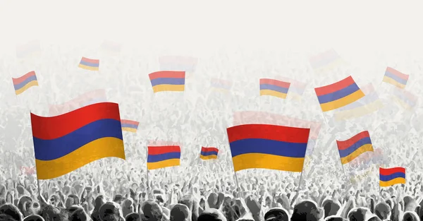 Multitud Abstracta Con Bandera Armenia Protesta Popular Revolución Huelga Manifestación — Vector de stock