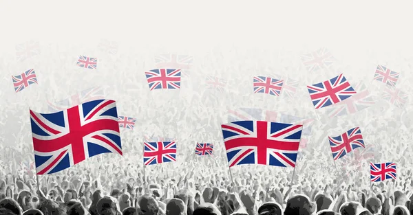 带着英国国旗的人群 打着联合王国国旗的人民抗议 罢工和示威 — 图库矢量图片