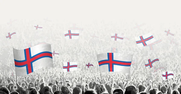Abstracte Menigte Met Vlag Van Faeröer Eilanden Demonstratie Revolutie Staking — Stockvector