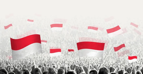 Kerumunan Abstrak Dengan Bendera Monaco Rakyat Protes Revolusi Pemogokan Dan - Stok Vektor