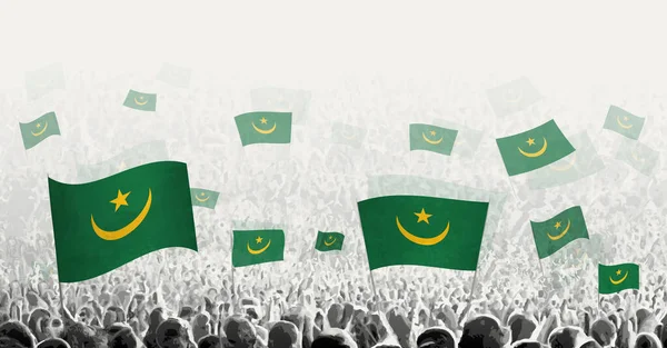 Абстрактная Толпа Флагом Мавритании Народный Протест Революция Забастовка Демонстрация Флагом — стоковый вектор