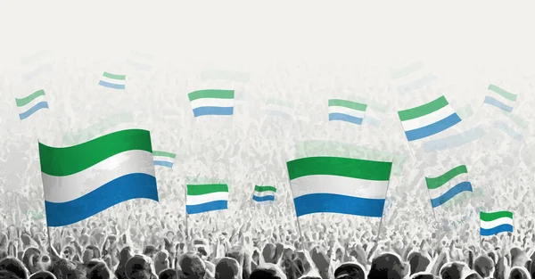 Multidão Abstrata Com Bandeira Serra Leoa Protesto Dos Povos Revolução — Vetor de Stock