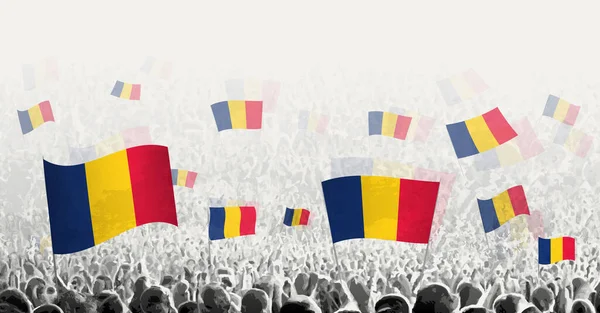 Kerumunan Abstrak Dengan Bendera Chad Rakyat Protes Revolusi Pemogokan Dan - Stok Vektor