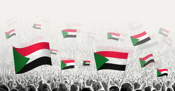 Multitud Abstracta Con Bandera Sudán Protesta Popular Revolución Huelga Manifestación — Vector de stock
