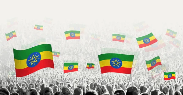 Multitud Abstracta Con Bandera Etiopía Protesta Popular Revolución Huelga Manifestación — Vector de stock