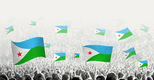 Abstrakcyjny Tłum Flagą Dżibuti Ludzie Protestują Rewolucja Strajk Demonstracja Flagą — Wektor stockowy