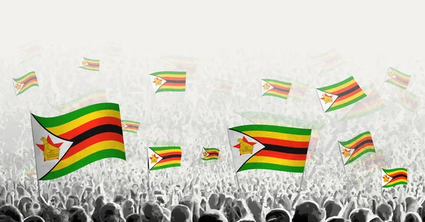 Foule Abstraite Avec Drapeau Zimbabwe Manifestation Populaire Révolution Grève Manifestation — Image vectorielle
