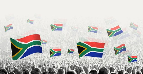 高举南非国旗的人群 打着南非国旗的人民抗议 罢工和示威 — 图库矢量图片