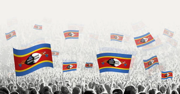 Abstrakt Folkmassa Med Swazilands Flagga Folkprotester Revolution Strejk Och Demonstration — Stock vektor