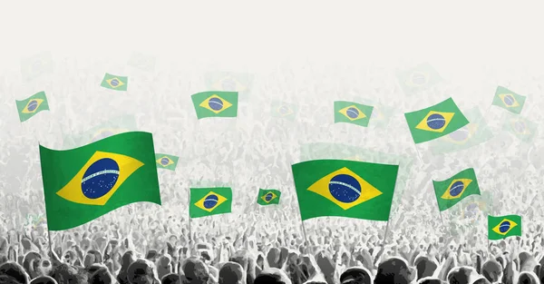 Multitud Abstracta Con Bandera Brasil Protesta Popular Revolución Huelga Manifestación — Vector de stock