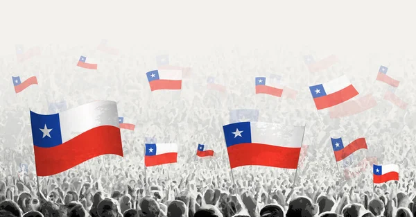 Abstrakcyjny Tłum Flagą Chile Ludzie Protestują Rewolucja Strajk Demonstracja Flagą — Wektor stockowy