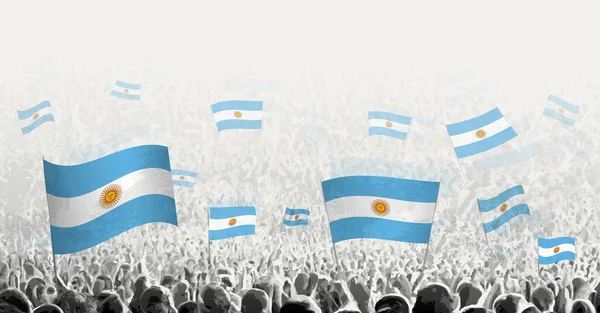 Абстрактний Натовп Прапором Аргентини Народ Протестує Революція Страйк Демонстрація Прапором — стоковий вектор