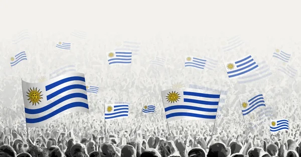 Multitud Abstracta Con Bandera Uruguay Protesta Popular Revolución Huelga Manifestación — Archivo Imágenes Vectoriales