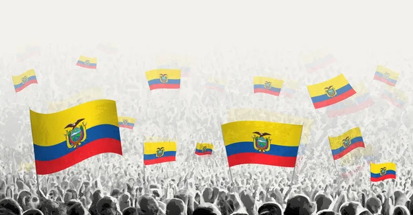 Абстрактная Толпа Флагом Эквадора Народный Протест Революция Забастовка Демонстрация Флагом — стоковый вектор