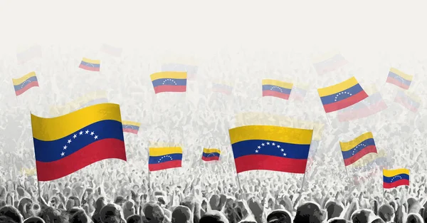 Abstrakcyjny Tłum Flagą Wenezueli Ludzie Protestują Rewolucja Strajk Demonstracja Flagą — Wektor stockowy