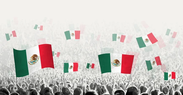 Abstrakt Folkmassa Med Mexikos Flagga Folken Protesterar Revolution Strejk Och — Stock vektor