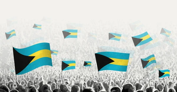 Multidão Abstrata Com Bandeira Das Bahamas Protesto Dos Povos Revolução — Vetor de Stock