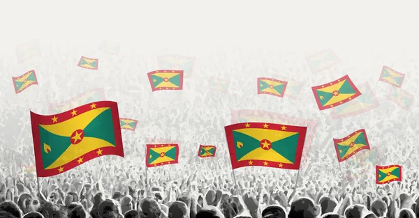 Abstrakte Menschenmenge Mit Der Flagge Von Grenada Volksprotest Revolution Streik — Stockvektor