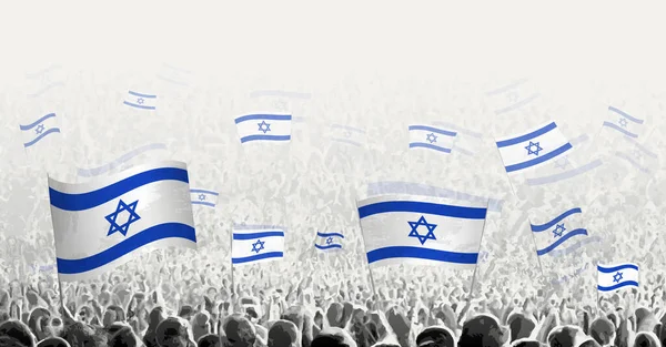 Abstraktní Dav Vlajkou Izraele Lidové Protesty Revoluce Stávka Demonstrace Vlajkou — Stockový vektor