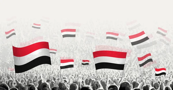 Abstraktní Dav Jemenskou Vlajkou Lidové Protesty Revoluce Stávka Demonstrace Vlajkou — Stockový vektor