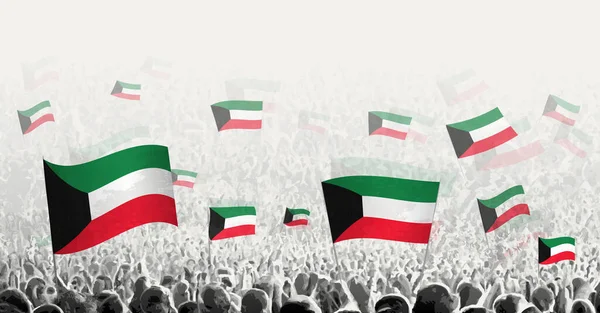 Абстрактная Толпа Флагом Кувейта Народный Протест Революция Забастовка Демонстрация Флагом — стоковый вектор