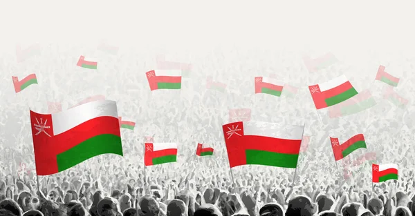 Абстрактная Толпа Флагом Омана Народный Протест Революция Забастовка Демонстрация Флагом — стоковый вектор