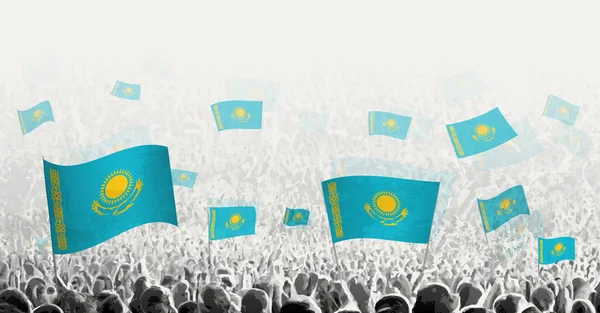 Абстрактная Толпа Флагом Казахстана Народный Протест Революция Забастовка Демонстрация Флагом — стоковый вектор