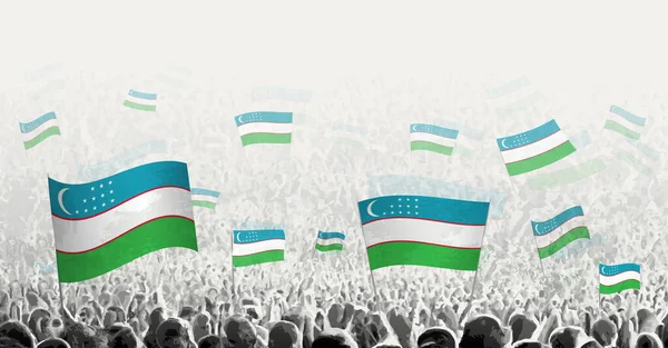 Абстрактная Толпа Флагом Узбекистана Народный Протест Революция Забастовка Демонстрация Флагом — стоковый вектор