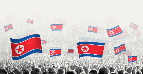 Kuzey Kore Bayrağı Taşıyan Soyut Bir Kalabalık Halk Protesto Devrim — Stok Vektör
