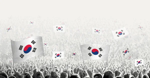 Multidão Abstrata Com Bandeira Coreia Sul Povos Protestam Revolução Greve —  Vetores de Stock