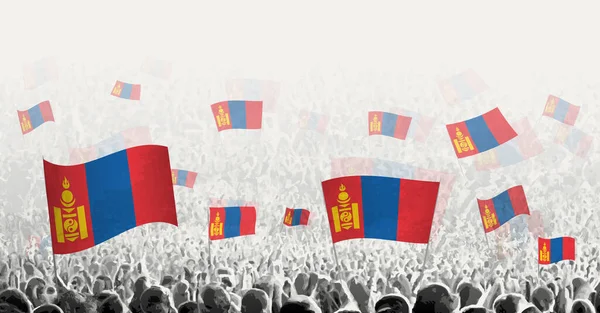 Moğolistan Bayrağıyla Soyut Kalabalık Halk Protesto Devrim Grev Moğolistan Bayrağıyla — Stok Vektör
