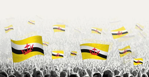 Абстрактний Натовп Прапором Брунею Народ Протестує Революція Страйк Демонстрація Прапором — стоковий вектор