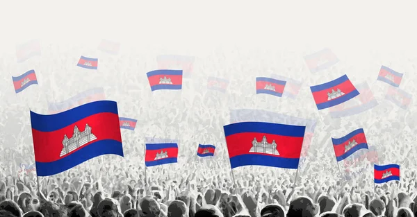 Multitud Abstracta Con Bandera Camboya Protesta Popular Revolución Huelga Manifestación — Vector de stock
