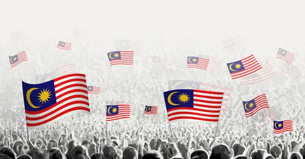 Kerumunan Abstrak Dengan Bendera Malaysia Rakyat Protes Revolusi Pemogokan Dan - Stok Vektor
