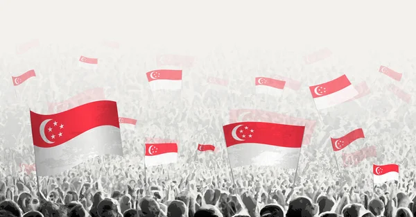 Abstraktní Dav Vlajkou Singapuru Lidové Protesty Revoluce Stávka Demonstrace Vlajkou — Stockový vektor